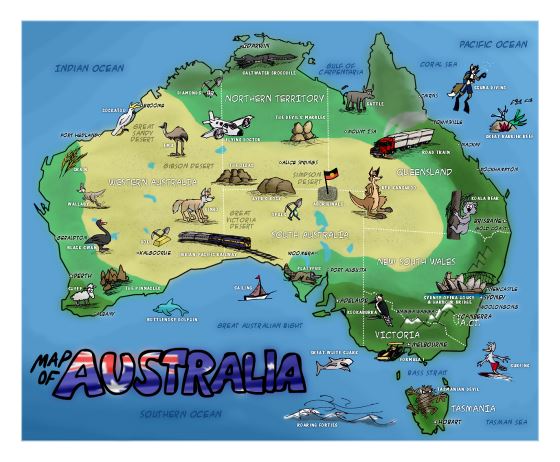 Большая туристическая иллюстрированная карта Австралии