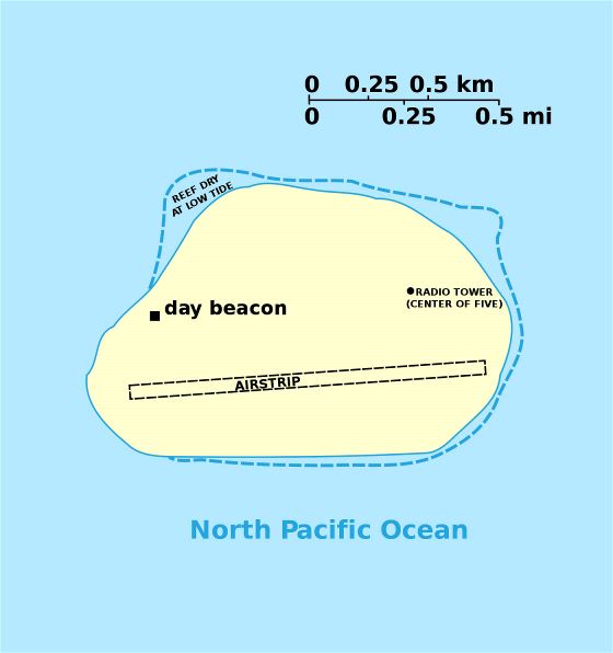 Подробная карта острова Бейкер с взлетно-посадочной полосой и радиовышкой