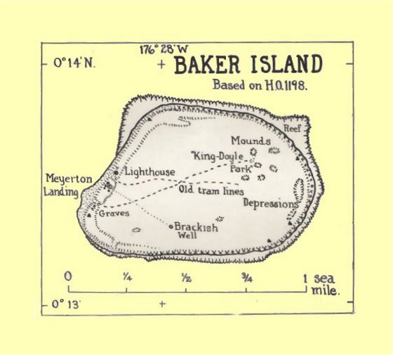 Детальная старая карта острова Бейкер