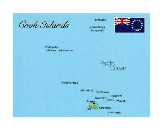 Подробная карта островов Кука с флагом