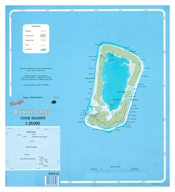 Большая детальная карта Ракаханги, Островов Кука с другими пометками