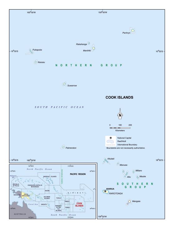 Большая политическая карта островов Кука