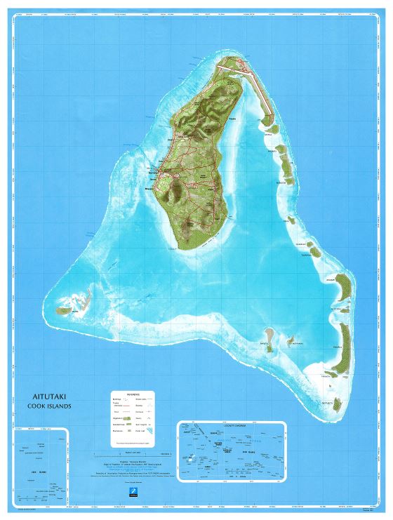 Крупномасштабная топографическая карта острова Аитутаки, острова Кука