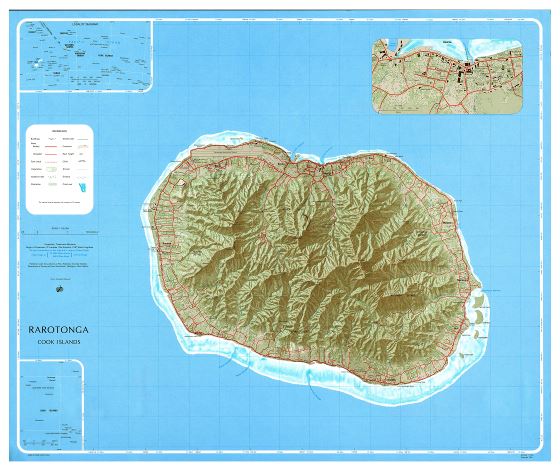 Крупномасштабная топографическая карта острова Раротонга, острова Кука