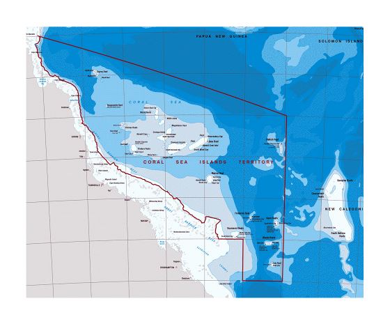 Топографическая карта островов Кораллового моря