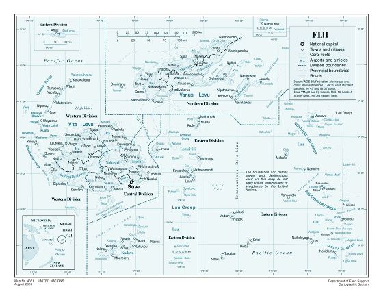 Большая детальная политическая и административная карта Фиджи с другими пометками