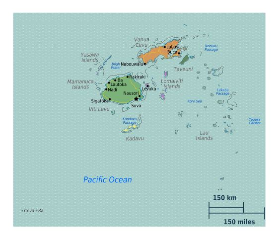 Большая детальная карта регионов Фиджи