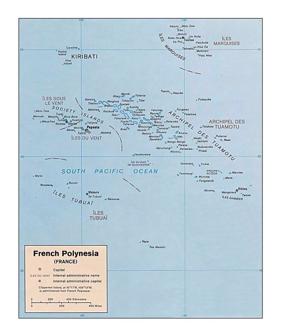 Детальная политическая карта Французской Полинезии с крупными городами
