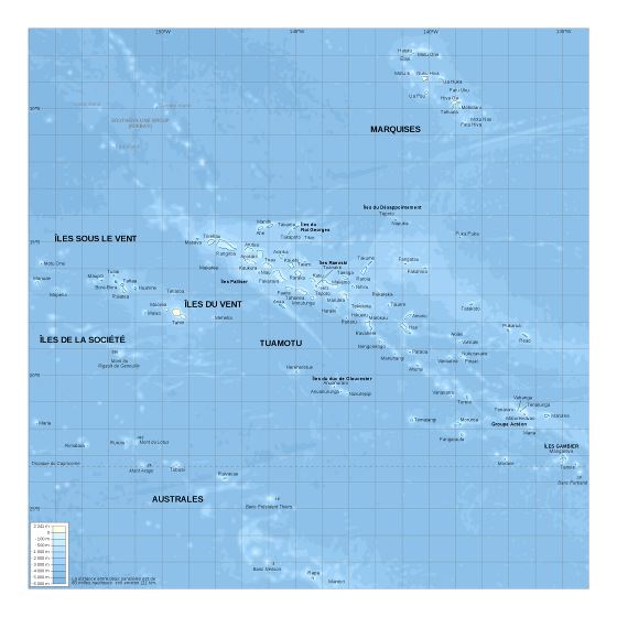 Большая детальная карта высот Французской Полинезии