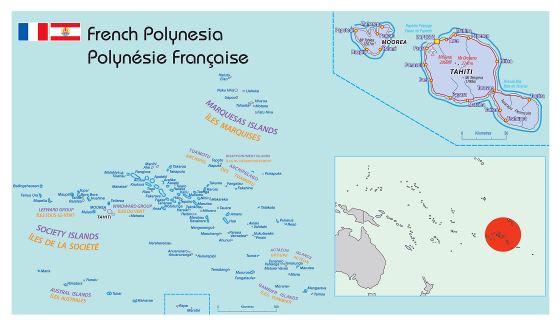 Большая политическая карта Французской Полинезии