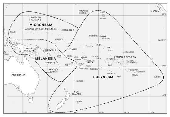 Большая политическая карта Микронезии, Меланезии и Полинезии