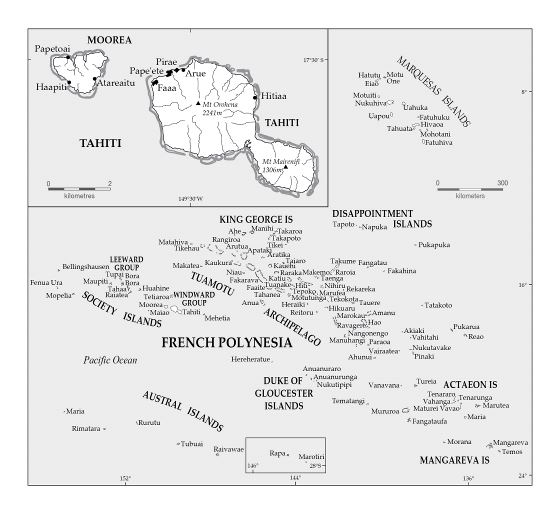 Большая политическая карта Таити и Французской Полинезии