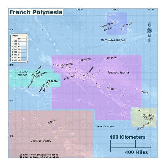 Большая карта регионов Французской Полинезии