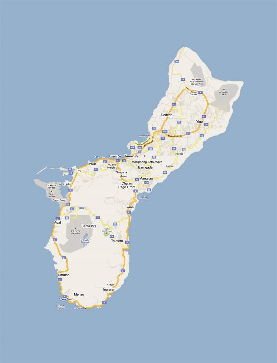 Детальная карта дорог Гуама с городами и селами