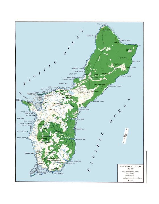 Большая топографическая карта Гуама с другими пометками - 1944