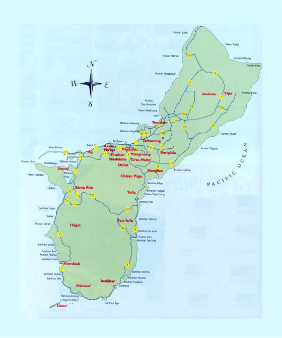 Большая туристическая карта Гуама с другими пометками