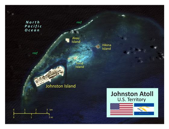 Большая спутниковая карта атолла Джонстон с другими отметками