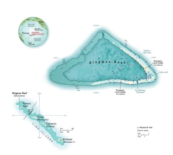 Большая карта рифа Кингман с другими пометками