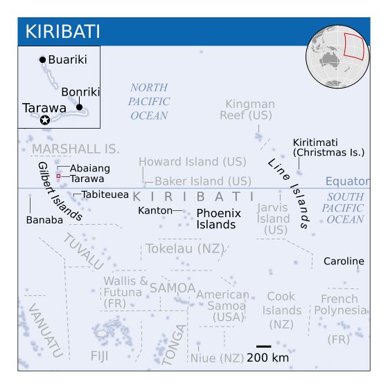 Большая детальная политическая карта Кирибати с другими пометками