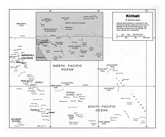 Большая политическая карта Кирибати - 1994