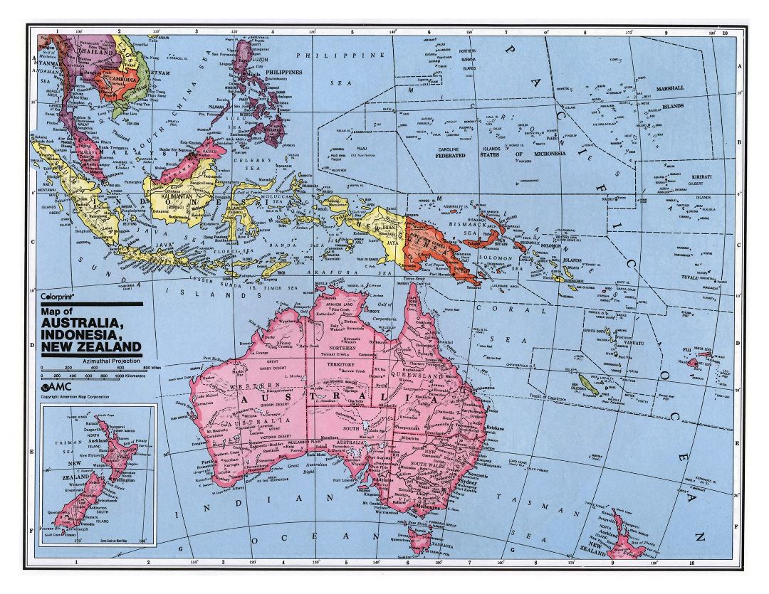 Большая подробная политическая карта Австралии и Океании