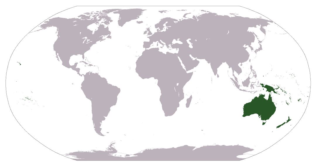 Большая карта расположения Австралии и Океании на карте мира