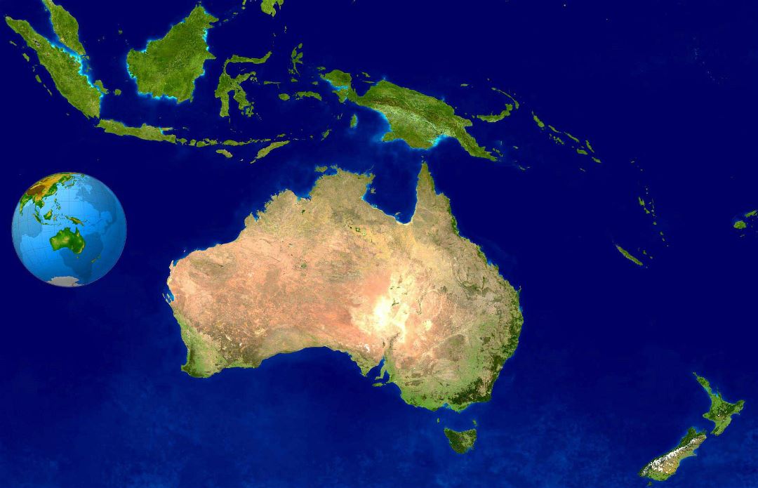 Большая спутниковая карта Австралии и Океании