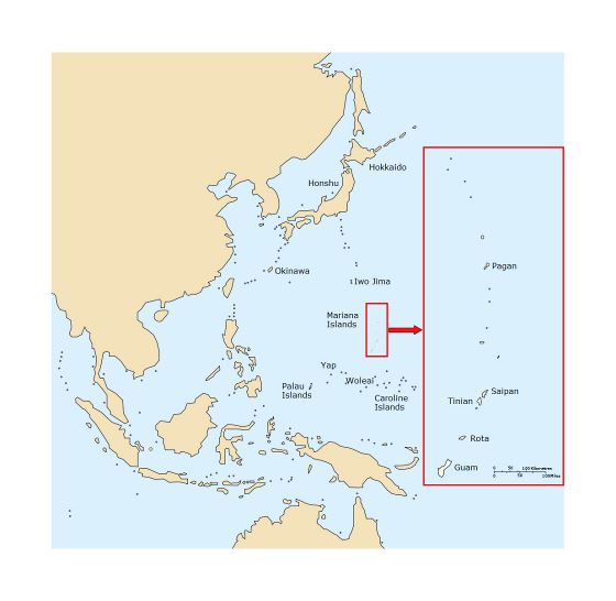 Детальная карта расположения Марианских островов