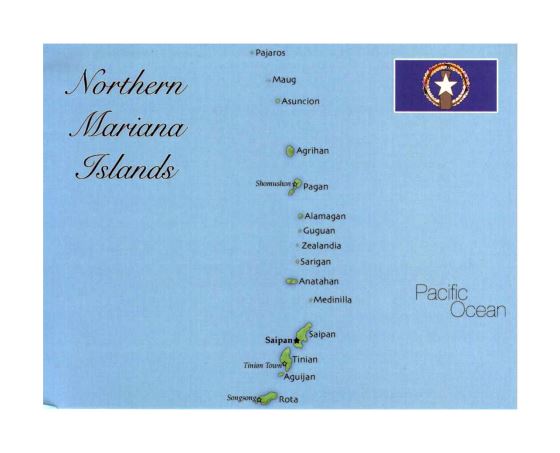 Детальная карта Северных Марианских островов с флагом