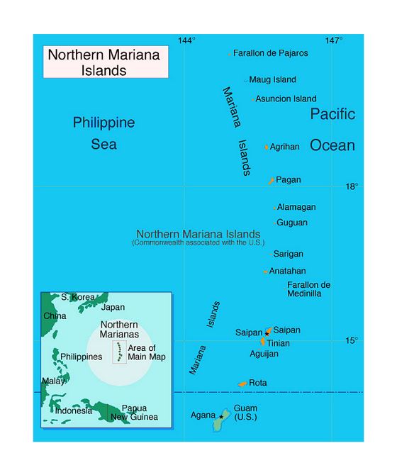 Детальная политическая карта Северных Марианских островов