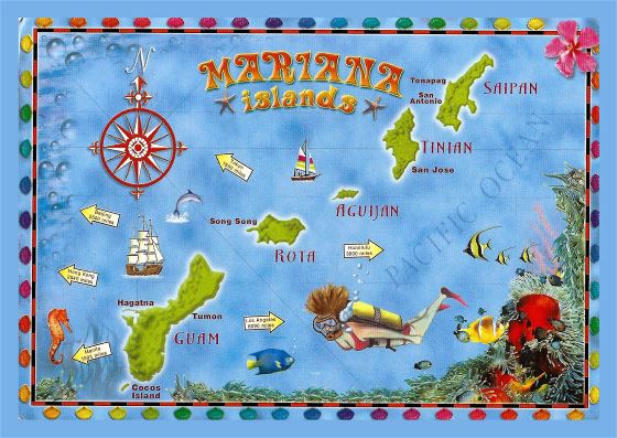 Детальная туристическая иллюстрированная карта Марианских островов