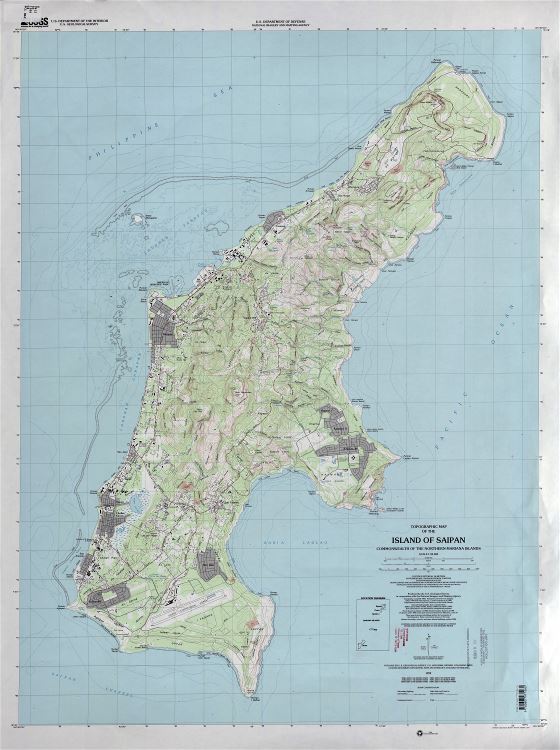 Большая детальная топографическая карта острова Сайпан, Северные Марианские острова