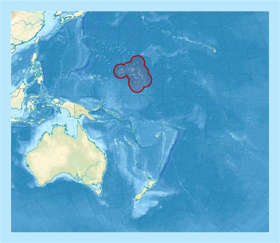 Подробная карта расположения Маршалловых островов в Океании с рельефом