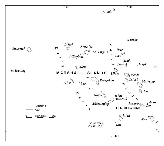 Большая карта Маршалловых островов с названиями островов