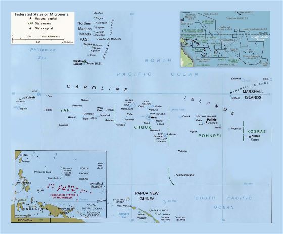 Детальная политическая карта Федеративных Штатов Микронезии с крупными городами