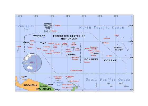Детальная политическая карта Микронезии