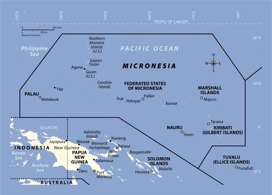 Большая политическая карта Микронезии
