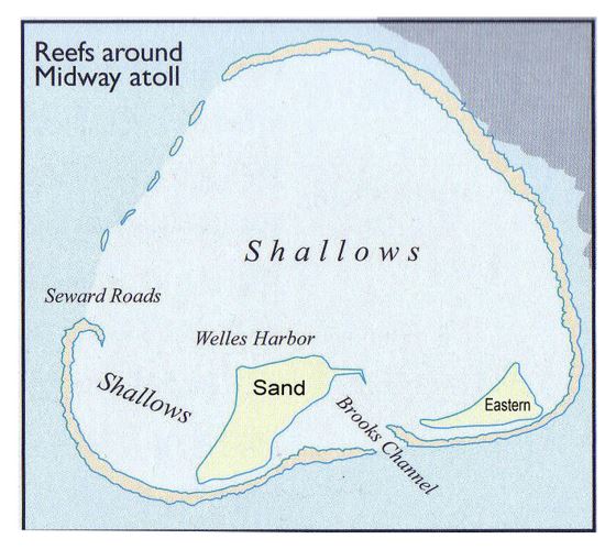 Детальная карта атолла Мидуэй с другими пометками
