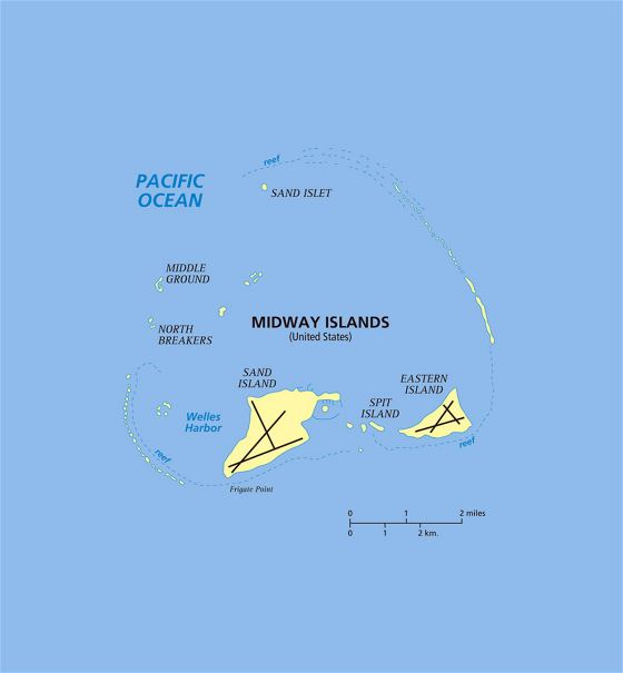 Детальная карта островов Мидуэй с другими пометками