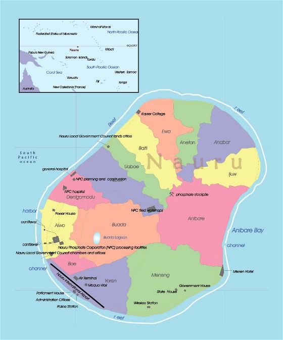 Подробная административная карта Науру