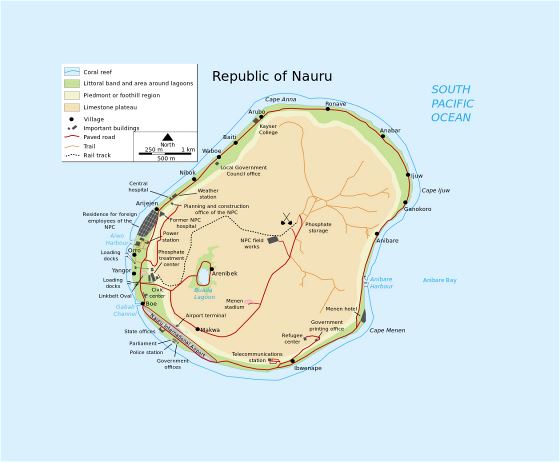 Детальная карта Науру с другими пометками