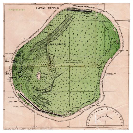 Подробная топографическая карта Науру с другими пометками - 1940-1945