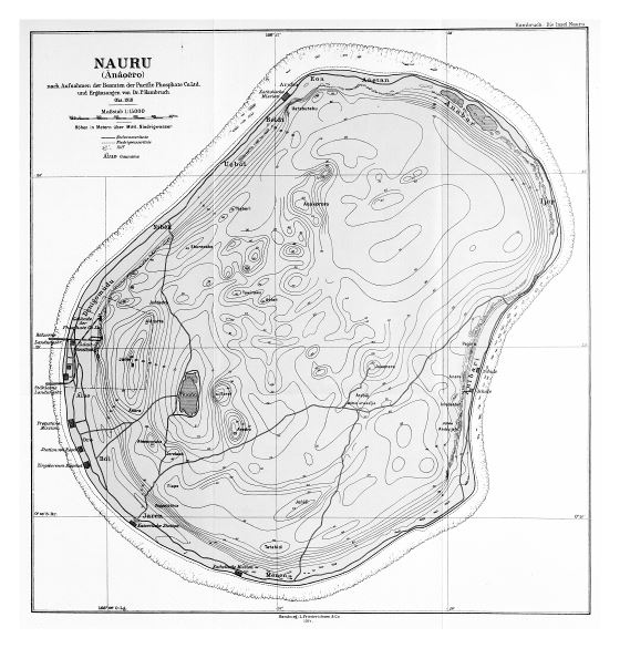 Большая детальная старая топографическая карта Науру - 1914