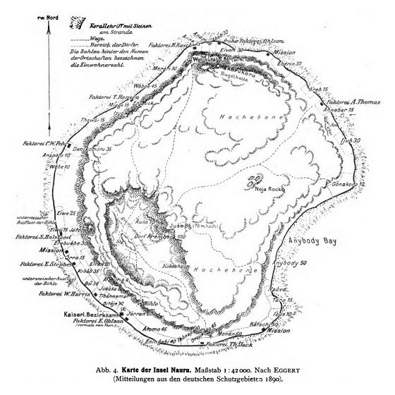 Большая старая карта рельефа Науру с другими пометками - 1914