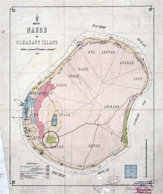 Крупномасштабная старая карта Науру или острова Плезант с другими пометками - 1926