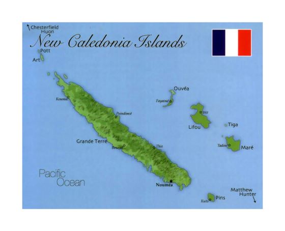 Подробная карта Новой Каледонии с флагом