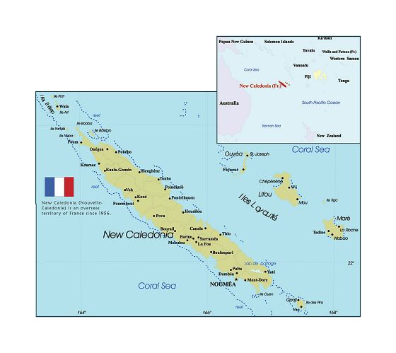 Детальная политическая и административная карта Новой Каледонии с городами