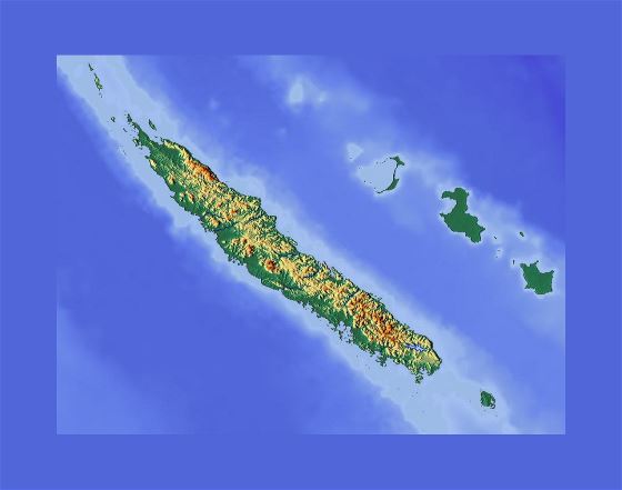 Подробная карта расположения рельефа Новой Каледонии