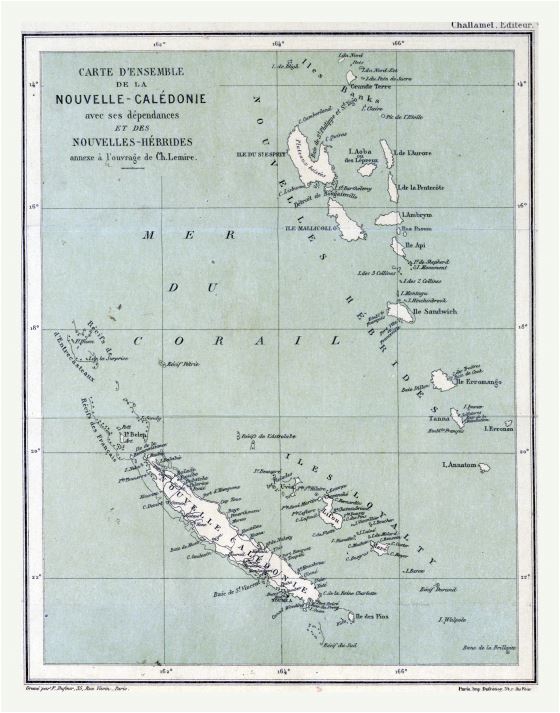 Большая детальная старая карта Новой Каледонии с другими пометками - 1884