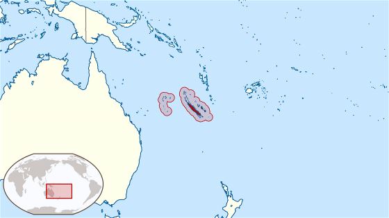 Большая карта расположения Новой Каледонии